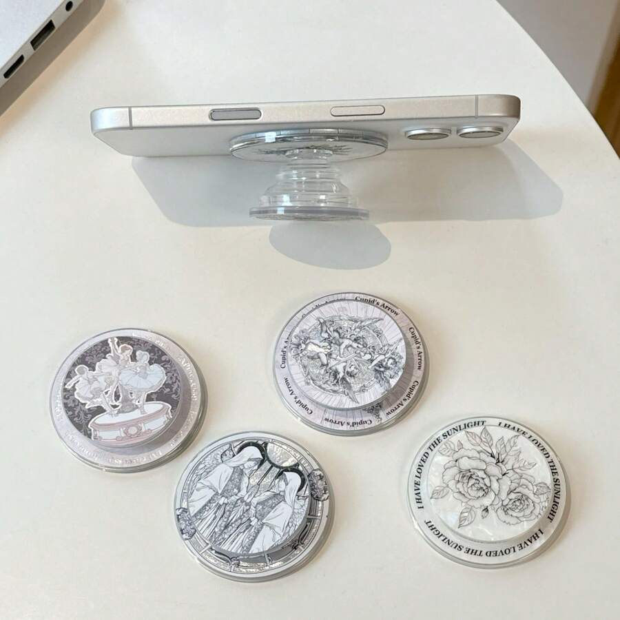 磁吸式推拉手机支架 欧式复古风 高端摇晃式磁吸手机支架 - ABS材质 可伸缩可调节 稳定桌面支撑 外壳纹理设计 用户日常必备