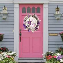 1 pieza Decoración de puerta "Él ha resucitado" Letrero de puerta delantera religiosa de Pascua con cruz Colgante de puerta de Pascua para decoración de hogar, pared, corona, granja, interior y exterior, decoraciones de primavera - Multicolor - Ver 5