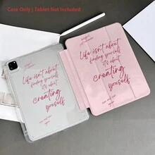 1 件装书本式三折励志语录平板电脑保护套（双色） - 防震保护套，带可调节支架，少女风设计，笔槽，兼容 iPad 10.9/10.2/Air 第五代/Pro 11/10 代、Galaxy Tab S10+/S9/A9、5/5PR/6/6PRO/7/7PRO，具备自动休眠/唤醒功能 - 彩色 - 查看 3