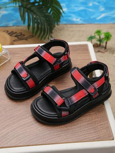 1 Pair Unisex Kids' Fashionable Minimalist Hook And Loop Sports Sandals, 2026 Summer New Outdoor Holiday Beach Shoes, Infant Toddler Sandals, Casual Flat Sandals For School And Home, Summer Recommended