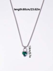 60cm Long Green Ocean Heart Pendant Necklace With Pearl Charm For Women - Multicolor - View 5