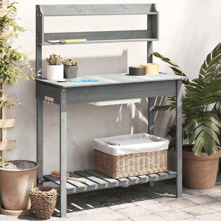 vidaXL 147,5x44x139,5 Cm Massivholz Tanne Pflanztisch Mit Waschbecken - A - View 1