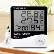 1pc HTC-2 LCD Electronic Hygrometer, Smart Digital Thermometer & Hygrometer - Weather Station Clock, Indoor Outdoor Temperature Sensor With Alarm Clock, Creative Dual Temperature Display Home Use Digital Thermometer Hygrometer With Alarm - Combo Version (HTC-2) - View 3