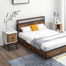 Set Of 2 Nightstand Compact Modern End Side Table W/ Sliding Doors - Default - View 3