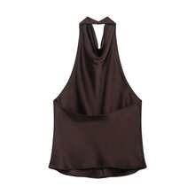 Áo kiểu cổ yếm chất liệu satin thời trang nữ mùa hè mới của DEEKA - Cà phê nâu - Xem 10