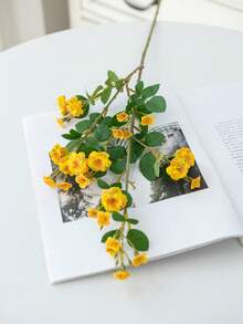 1pc Artificial Rose Flower Bouquet, Home Vase Decor, Wedding Decoration, Outdoor Garden Decor, Birthday Party Prop - Yellow - View 5