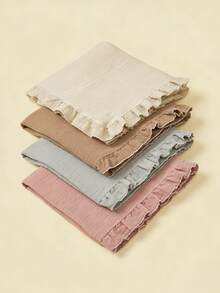 1条褶皱边棉纱婴儿襁褓毯，柔软透气，适合用作婴儿推车罩或襁褓，春夏款 - 彩色 - 查看 2