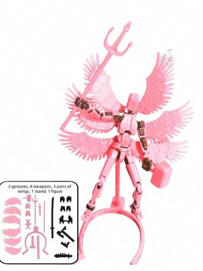 6-Winged Angelic Warrior Articulated ABS Action Figures, Collectible Display Model Kit, Self-Assembly Required