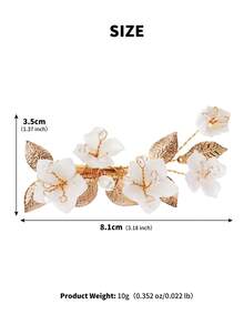 1件手工制作的优雅珍珠花朵发夹，饰以霜花花瓣和金色叶子，浪漫新娘发饰，适合女性婚礼、派对、舞会和日常佩戴。 - 金色 - 查看 9