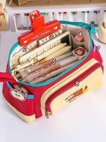 1个可爱卡通狗图案大容量8格高品质学生铅笔盒，文具收纳包，儿童返校礼物 - 莓果小狗 - 查看 5