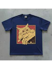 Vintage Cat T-Shirt, Retro Bite, Grunge, Authentic, Stylish, Regular Blogger Style - Azul Marino - Ver 2