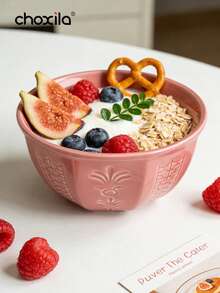 choxila A Coconut Flower Patterned Ceramic Bowl, Blue, Light Green, Pink, Perfect For Holding Desserts, Nuts, Snacks, Yogurt, Salads, Or Chocolates. Suitable For Kitchens, Restaurants, Or Schools. It Is An Ideal Choice For Ramadan, Afternoon Tea - Multicolor - View 8