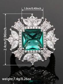 1 pieza Anillo cuadrado de circonita cúbica de moda para mujer, adecuado para boda, compromiso, fiesta, regalo del Día de San Valentín - 1# - Ver 5