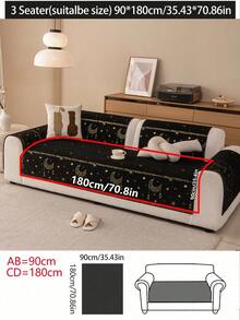 1 pieza Funda de sofá de chenilla minimalista y de moda, diseño con estampado de estrellas y lunas. Adecuada para sofás de 1/2/3/4 plazas y en forma de L. Funda de sofá antideslizante, resistente a arañazos, antipolvo, resistente a manchas y apta para mascotas. Lavable a máquina, lavable a mano, lavable en seco. Funda de sofá para todo el año para la sala de estar, puede servir como decoración destacada y protector de muebles, aplicable para dormitorio, estudio, comedor y sala de estar. Ideal para la decoración del Ramadán y las vacaciones. - Negro - Ver 17