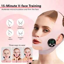 EMS Face Lifting Strap, Micro Current Low Frequency Massager, V-Line Mask Chin Up Mask, Intelligent Electric Face Lifting Mask, Soft Lycra Double Chin Strap For Facial Contouring,Skin Firming,Jaw Exerciser - Pink - View 8