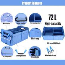 Car Suv Trunk OrganizerSturdy Storage Organizer For Car Accories Tools Sundries.Upgraded 4 Carrying Handles 72L Foldable Waterproof Multi Compartmt 2 Straps For Fixation Blue - Blue - View 3