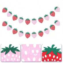 10 piezas de banderines de fieltro con forma de fresa, decoraciones de cumpleaños con tema de fresa, combinación de formas de fresa rosa y roja, adecuado para suministros de fiesta de fresa, bandera de fiesta de verano, decoración de pared, decoraciones del hogar para días festivos, para uso en interiores y exteriores - Rosa + Rojo - Ver 9