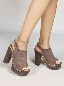 Sandal cao gót mùa hè cho nữ, đế dày chống thấm nước, kiểu dáng gợi cảm, hở mũi, đế dày, thích hợp cho hoạt động ngoài trời. - màu nâu - Xem 5