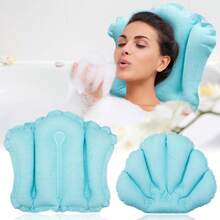 2 Almohadas de Bañera Inflable Almohada de Soporte Cuello para SPA Baño Cojín de Baño Suave Cómodo, Tamaño y Pequeño (Azul) - 1 - Ver 1