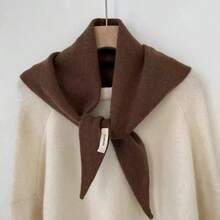 1pc Women's 100% Wool Winter Warm Scarf, Thick Soft Triangular Shawl Wrap - Brown - View 6