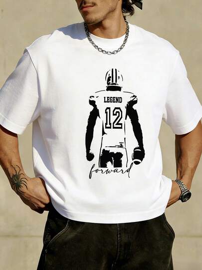 男士时尚休闲街头风运动宽松短袖T恤 | 美式橄榄球，传奇12号 | | 精致设计 | 春夏必备 | 百搭易穿，展现您的个人风格。