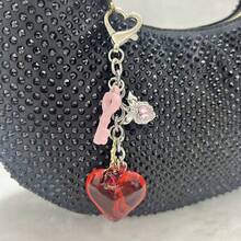 红色爱心玫瑰水钻链条包挂饰 百搭新品 适合作为情人节礼物 旅行必备 可爱中国风钥匙挂绳 波西米亚风沙滩必备 - 紅色 - 查看 2