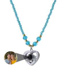 1pc Customized Photo Projection Necklace, Built-In Personalized Heart-Shaped Projection Necklace, "I Love You" Necklace, Customized Stainless Steel Heart-Shaped Pendant Necklace Gift, Christmas Customized Gift, Customized Projection Photo Jewelry, Heart-Shaped Photo Necklace Gift For Girlfriend - Multicolor - View 7