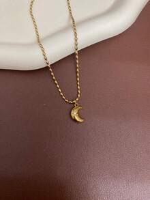 1pc Stainless Steel Waterproof Non-Fading Vintage Rhinestone Octagram Star Moon Pendant Necklace Choker, Suitable For Women's Daily Wear - Gold - View 7