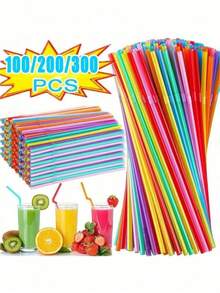 300/200/100/10pcs Colorful & Black Flexible Straws, Suitable For Coffee And Beverage Mixing, Drink Accessories For Milkshakes, Bubble Tea, Iced Coffee, Etc. These Straws Are Flexible, Suitable For Bars And Clubs. The Black Flexible Straws Are Suitable For Coffee And Beverage Mixing, As Drink Accessories, And Can Also Be Used In The Kitchen, Bars, Clubs, Various Drinks, Milk, Soda, Parties, Back-To-School, Offices, Valentine's Day, Competitions, Restaurants And Homes. - 彩色 - 查看 1