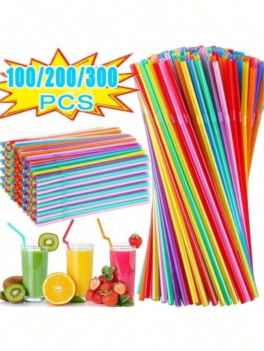 300/200/100/10pcs Colorful & Black Flexible Straws, Suitable For Coffee And Beverage Mixing, Drink Accessories For Milkshakes, Bubble Tea, Iced Coffee, Etc. These Straws Are Flexible, Suitable For Bars And Clubs. The Black Flexible Straws Are Suitable For Coffee And Beverage Mixing, As Drink Accessories, And Can Also Be Used In The Kitchen, Bars, Clubs, Various Drinks, Milk, Soda, Parties, Back-To-School, Offices, Valentine's Day, Competitions, Restaurants And Homes. - 彩色 - 查看 1