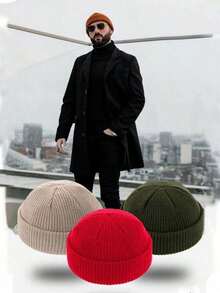 1pc Solid Knitted Beanies Hats For Men, Warm Cozy Knitted Cuffed Skull Cap ,Suitable For Daily Wear Street. Fall Outfit - 彩色 - 查看 6