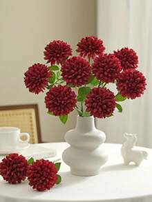 1/2/5个仿真菊花球、绣球花，适用于婚礼装饰、家居花瓶装饰、餐厅/客厅/卧室插花、新娘捧花、腕花、胸花、生日派对装饰、情人节礼物 - 酒紅色 - 查看 1