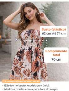 Short Strapless Printed Dress With Elastic For Summer And Festivals, 2026 . - 印度藍 - 查看 3