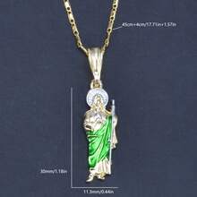 1pc Mexican Art Fashion Necklace, St. Jude Pendant, Unisex Religious Jewelry, Festival Celebration Gift - Gold - View 14