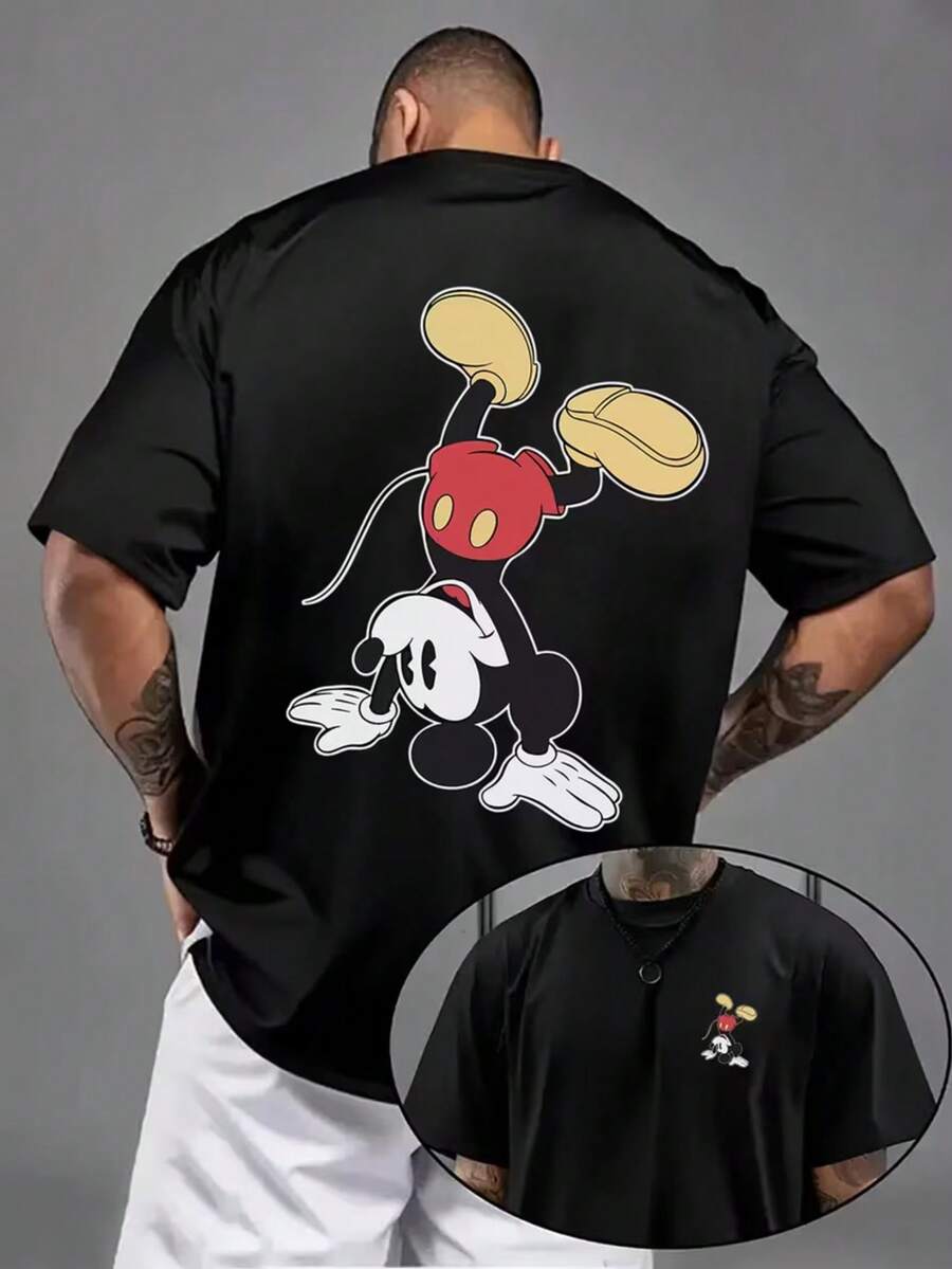 Authorized By Disney, < < Mi Miao Miao Wu > > Animated Print Pattern-Iconic Mickey Mouse Pattern, Comfortable Leisure Men's T-Shirt, Comfortable To Wear In Street Fashion  Every Day, Disney Fans Must Have. - màu đen - Xem 1