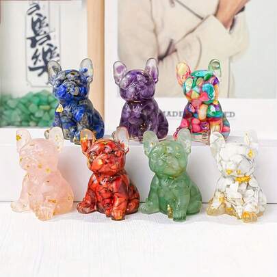 1pc Crystal French Bulldog Statue Decor - Resin Casting Crafted, Bulldog DIY Jewelry Decoration, Home, Yard, Aquarium Decor Stone, Garden Decor, Planter & Fish Tank Stone, Wishing Bottle Paint Stone, Christmas, Halloween, Pet Lover Exclusive, Best Holiday Gift