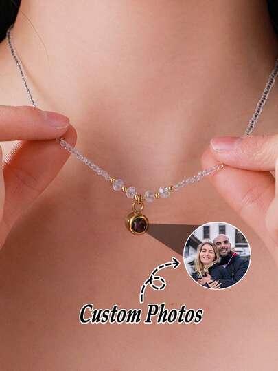 1pc Customized Photo Projection Necklace, Personalized Photo, New Handmade Beaded Necklace, Fashionable, Casual, Minimalist, Unisex, Colorful, Retro, Cute, Customized, Personalized, Unique, Ideal Gift For Him, Ideal Gift For Her, Girlfriend, Mom, Family, Friends, Anniversary