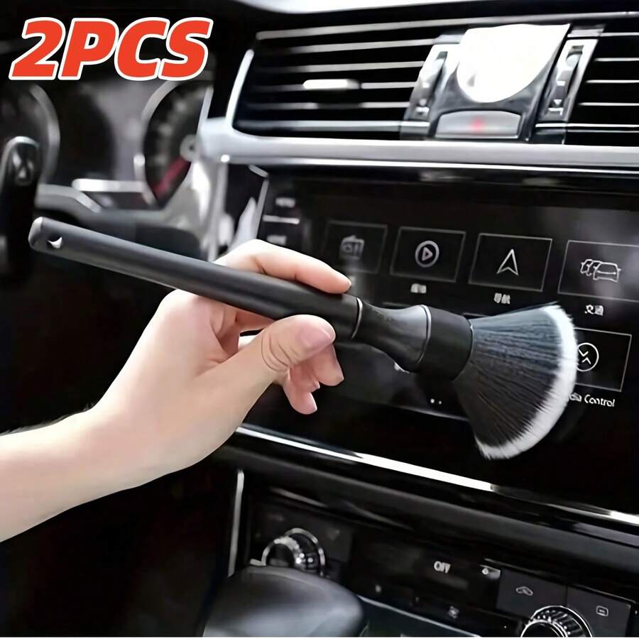 2pcs Car Detail Cleaning Brush Set, Soft Car Interior Dashboard Leather Air Vent Cleaning Brushes - 2-piece Set - View 1