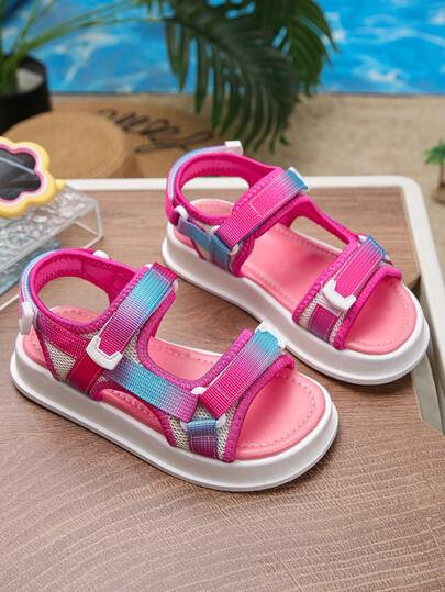 1 Pair Girls' Fashion Minimalist Hook And Loop Sports Sandals, 2026 Summer New Outdoor Holiday Beach Shoes, Infant & Toddler Casual Flat Sandals, Summer Recommended