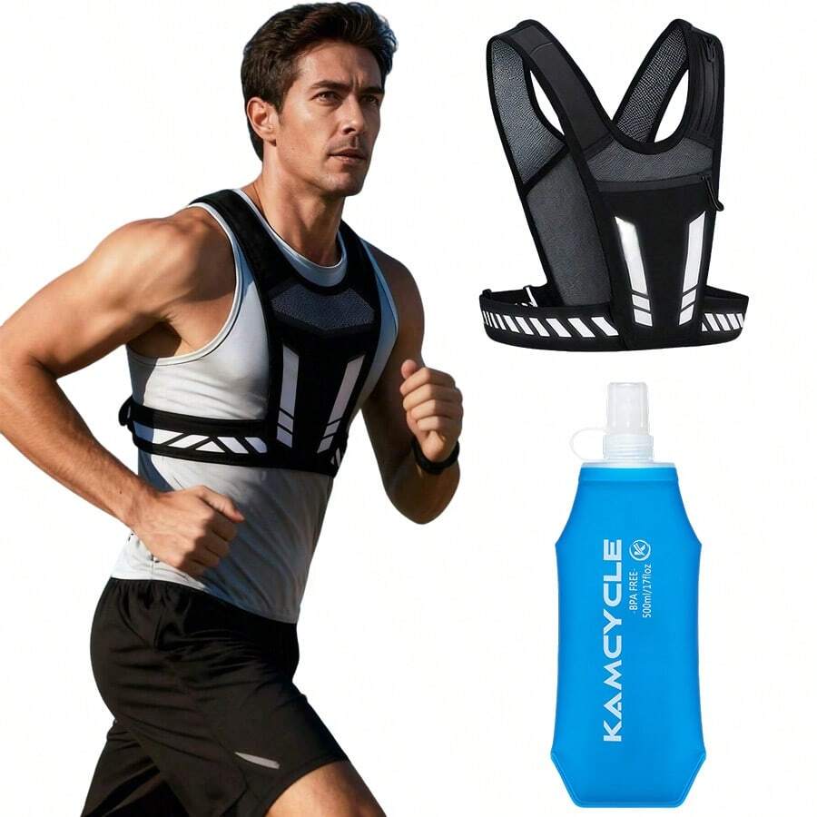 500ml Soft Water Bottle Backpack, Lightweight Camel Water Bag Backpack, Running Phone Holder, Cycling Backpack Vest, Unisex - Vest Bag + 500ml Water Bottle - View 1