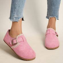 Thickened Slip-On Slouchy Slippers, Comfortable Vintage Minimalist Casual Soft-Soled Slip-On Shoes For Home & Outdoor Wear - Pink - View 3
