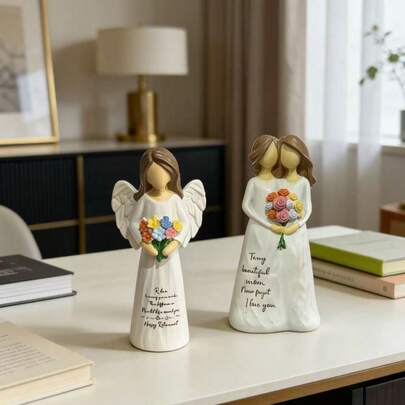 1ชิ้น ของตกแต่งนางฟ้าอบอุ่น เหมาะสำหรับห้องนั่งเล่น ทางเข้า สไตล์อ่อนโยนและการรักษา โต๊ะกลางวันแม่ โต๊ะทำงาน ทางเข้า มุมห้องนอน สร้างบรรยากาศ รูปปั้นเรซิ่นทำมือ