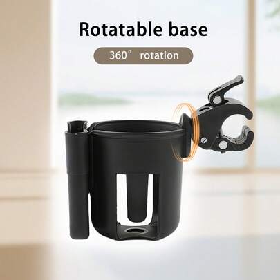 Multifunctional Baby Stroller Cup Holder With A Phone Stand, Suitable For Strollers And Bicycles, Can Hold Baby Bottles And Water Cups. Made Of Sturdy Black ABS Material, It Provides A Reliable Dual-Function Design, Convenient For Busy Parents To Use.