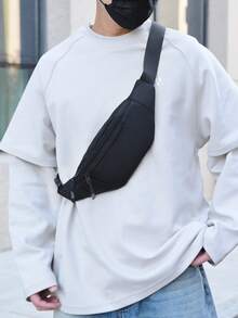 1 Stück Mode Damen Hüfttasche/Brusttasche, versteckter Reißverschluss Design, einfarbiges wasserdichtes Nylonmaterial, kann Münzen und kleine Gegenstände aufbewahren. 1 Stück Mode Herren Reißverschluss Brusttasche/Hüfttasche/Umhängetasche, geeignet für Reisen, Arbeit, Sport, leicht, diebstahlsicher, verstellbarer Gurt, Nylonmaterial, minimalistischer Outdoor-Pendlerbeutel - Schwarz - Übersicht 9