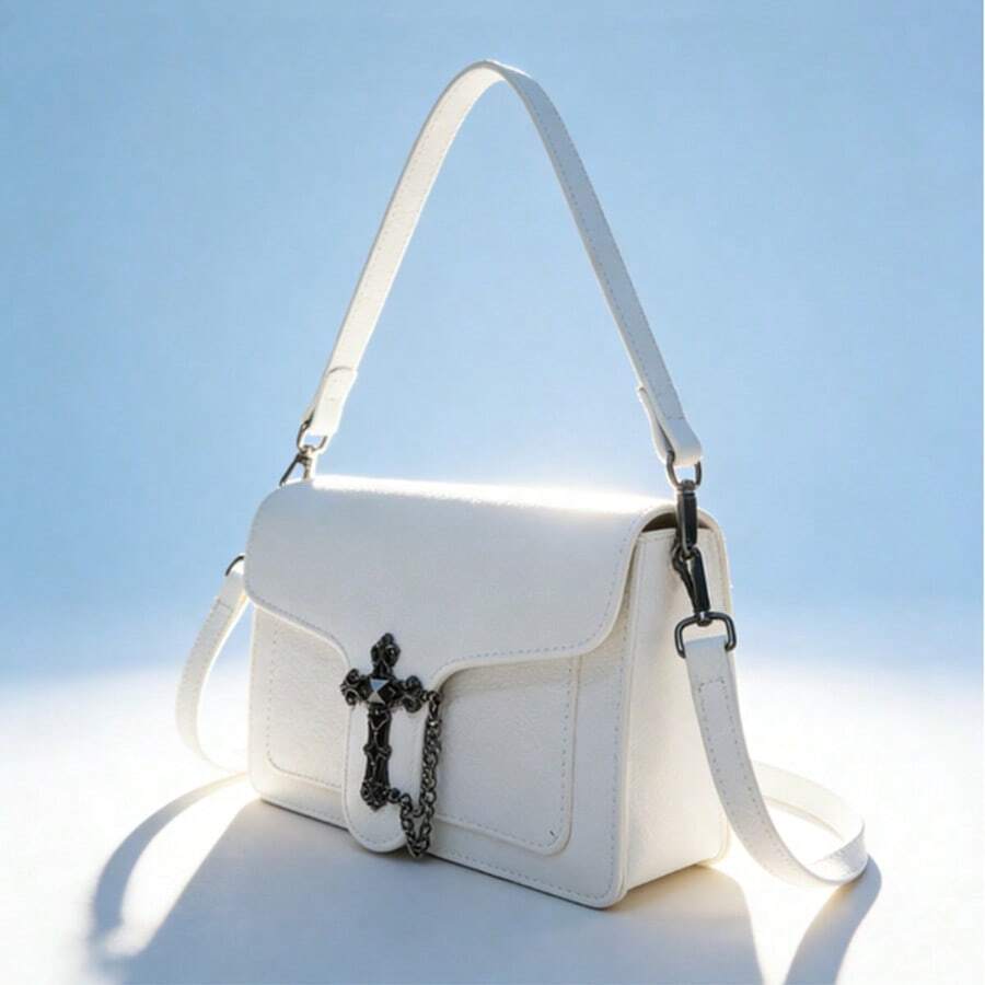 Y2K Punk Style Cross Decor Flap Shoulder Bag, Women's Small Square Handbag, Suitable For Girls Going To Work, Shopping, Photo Shooting, Party, Holiday Gift, High-Quality Purse
