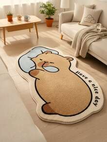 1 件柔软舒适的卡通水豚睡垫 - 毛绒仿羊毛，可机洗，适用于卧室或入口装饰，情人节/毕业礼物，室内舒适垫 | 卡通动物设计 | 卧室地毯，卧室装饰，卧室房间装饰，房间装饰，小地毯，毯子 - 彩色 - 查看 5