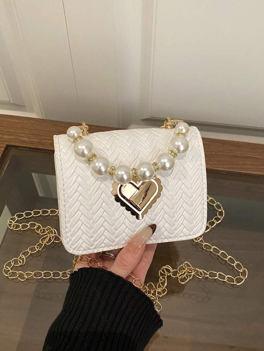 1个斋月迷你纯色亮面珍珠手提包、单肩包、斜挎包，情人节礼物 - 白色 - 查看 1