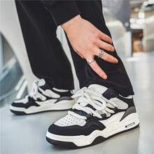 Men's Fashion Lace-Up Sneakers Plus Size, Non-Slip, Durable, Skateboarding Shoes-Skateboarding-Comfortable, Suitable For Outdoor Activities, Fashionable Street Style Platform Design. - Đen và trắng - Xem 8