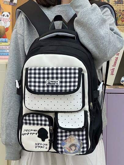 New Stylish Backpack For Girls, Cute Dopamine Color Blocking School Bag, Multi-Compartment College Style Daypack For Middle/Elementary Students