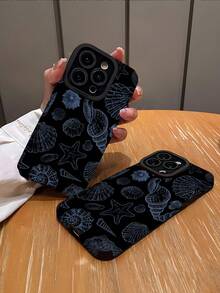 1个简约蓝色条纹贝壳图案仿皮软壳手机保护套，适合作为礼物送给朋友和情侣，兼容苹果 17/17AIR/17PRO/17PROMAX - 彩色 - 查看 2